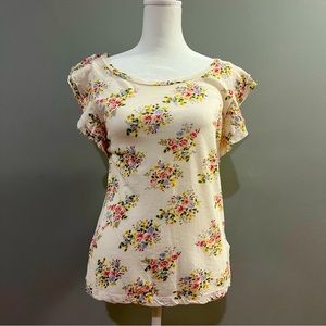 Floral Flutter Sleeve Short Sleeve Blouse